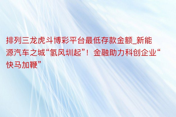 排列三龙虎斗博彩平台最低存款金额_新能源汽车之城“氢风圳起”！金融助力科创企业“快马加鞭”